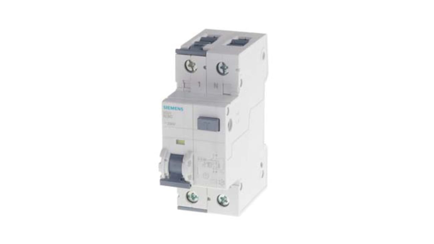 Siemens RCBO Sentron 5SU1 FI/LS-Schalter 10A, 2-polig, Empfindlichkeit 30mA, DIN-Schienen-Montage