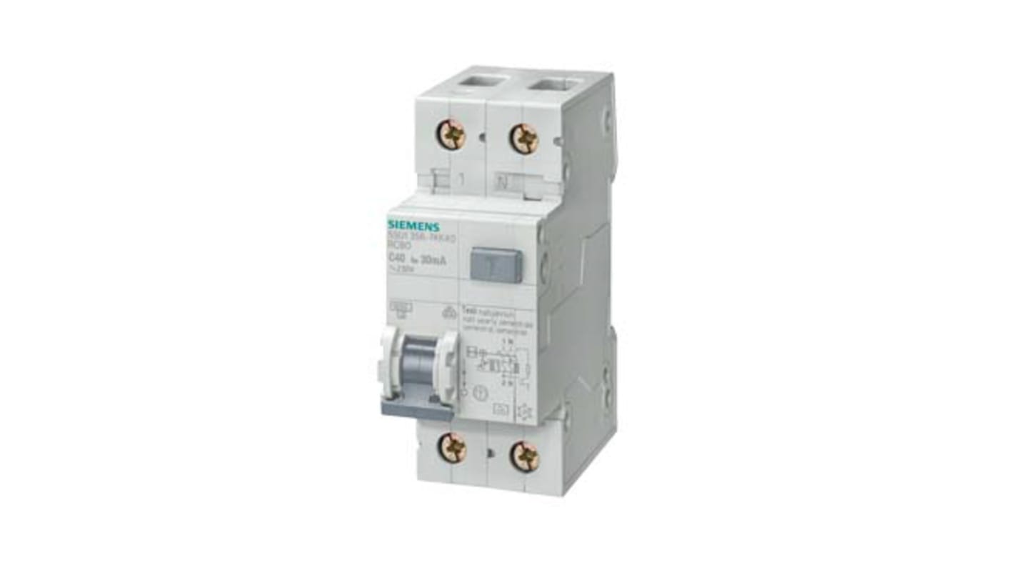 Siemens RCBO, 16A Current Rating, 1P+N Poles, 30mA Trip Sensitivity, Type B, Sentron Range