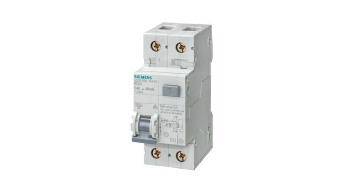 Siemens RCBO, 25A Current Rating, 2P Poles, 30mA Trip Sensitivity, Sentron Range