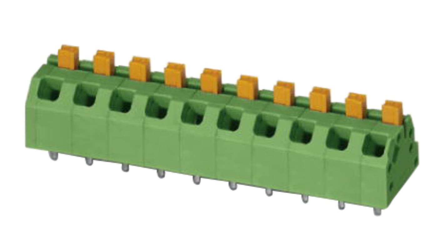 Phoenix Contact SPTAF 1/ 5-5.0-EL Series PCB Terminal Block, 5-Contact, 5mm Pitch, Through Hole Mount, 2-Row