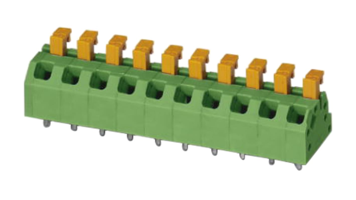 Phoenix Contact SPTAF 1/ 2-5.0-LL Series PCB Terminal Block, 2-Contact, 5mm Pitch, Through Hole Mount, 2-Row