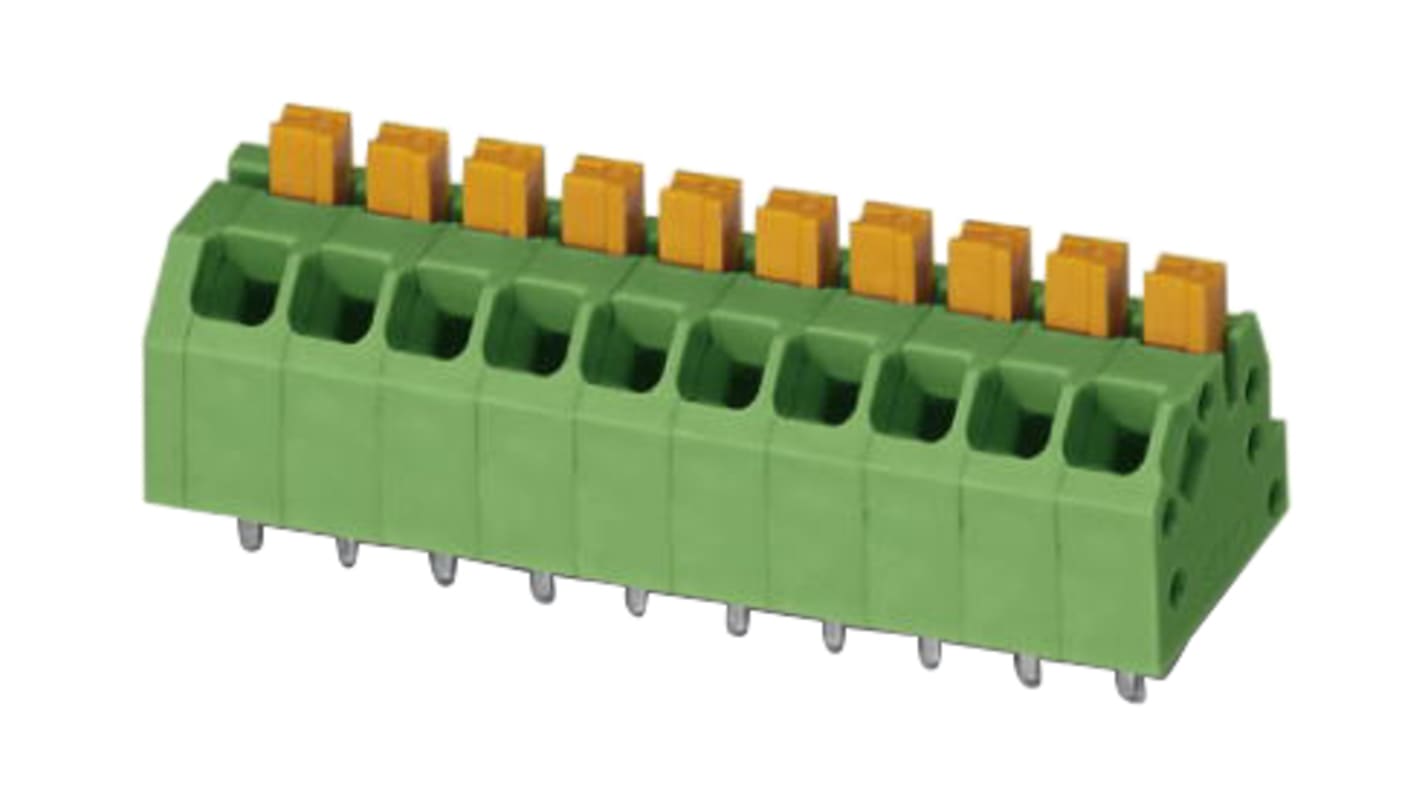 Phoenix Contact SPTAF 1/14-3.5-EL Series PCB Terminal Block, 14-Contact, 3.5mm Pitch, Through Hole Mount, 2-Row, Screw