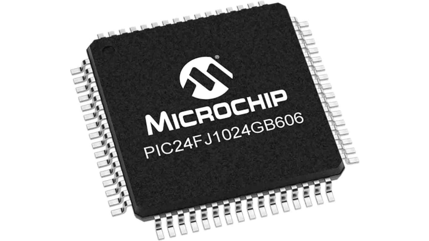 Microcontrôleur, 16bit, 32 ko RAM, 1024 kB, 32MHz, TQFP 64, série PIC24FJ1024GA610
