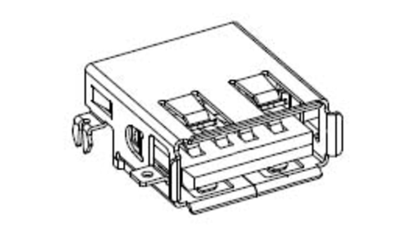 Molex Right Angle, Panel Mount, Socket Type A 2.0 USB Connector