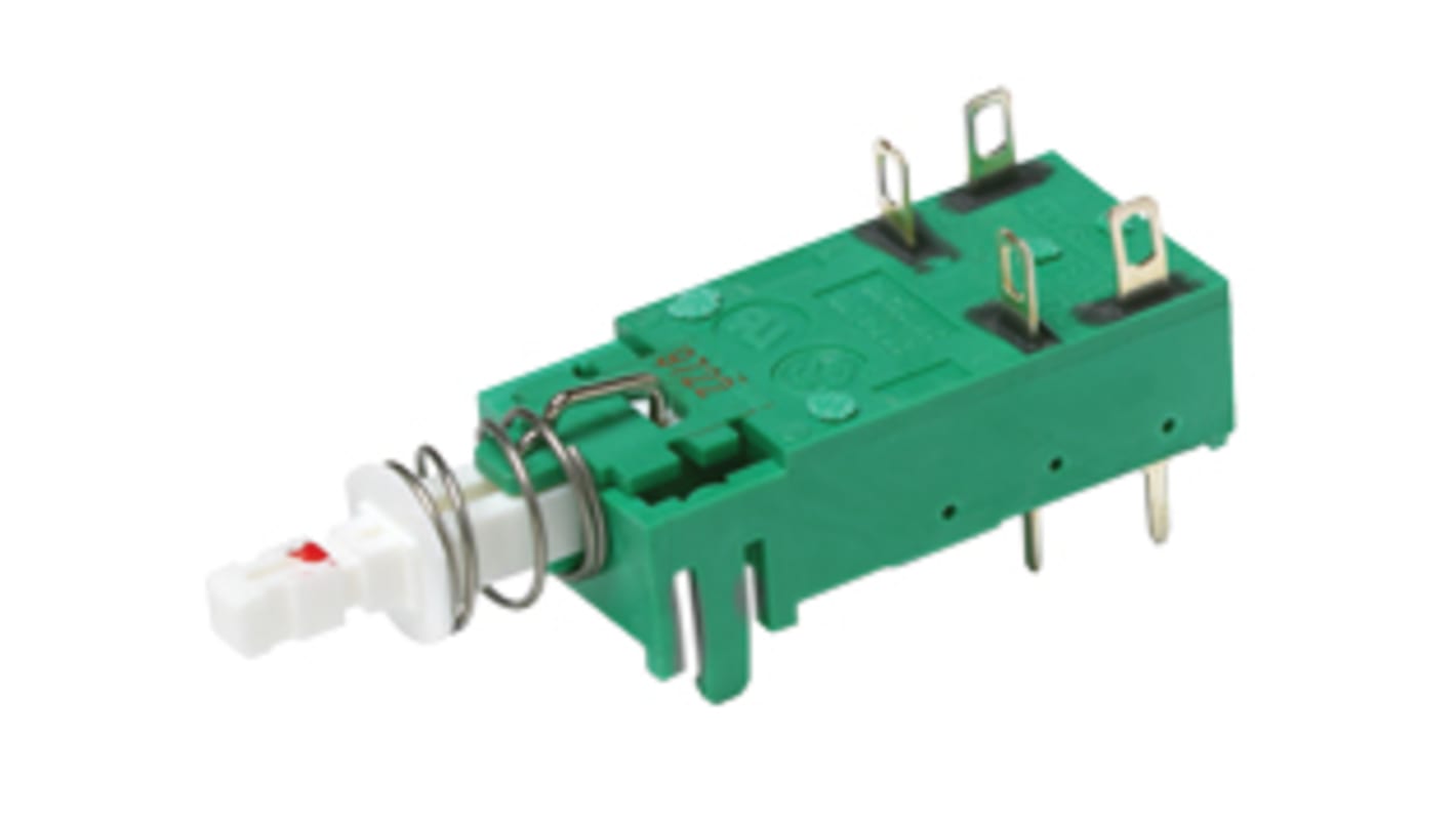 Interruptor de Botón Pulsador C & K, color de botón Blanco, DPST, Enclavamiento, 6 A a 250 V ac, 100 V dc, 250V ac,