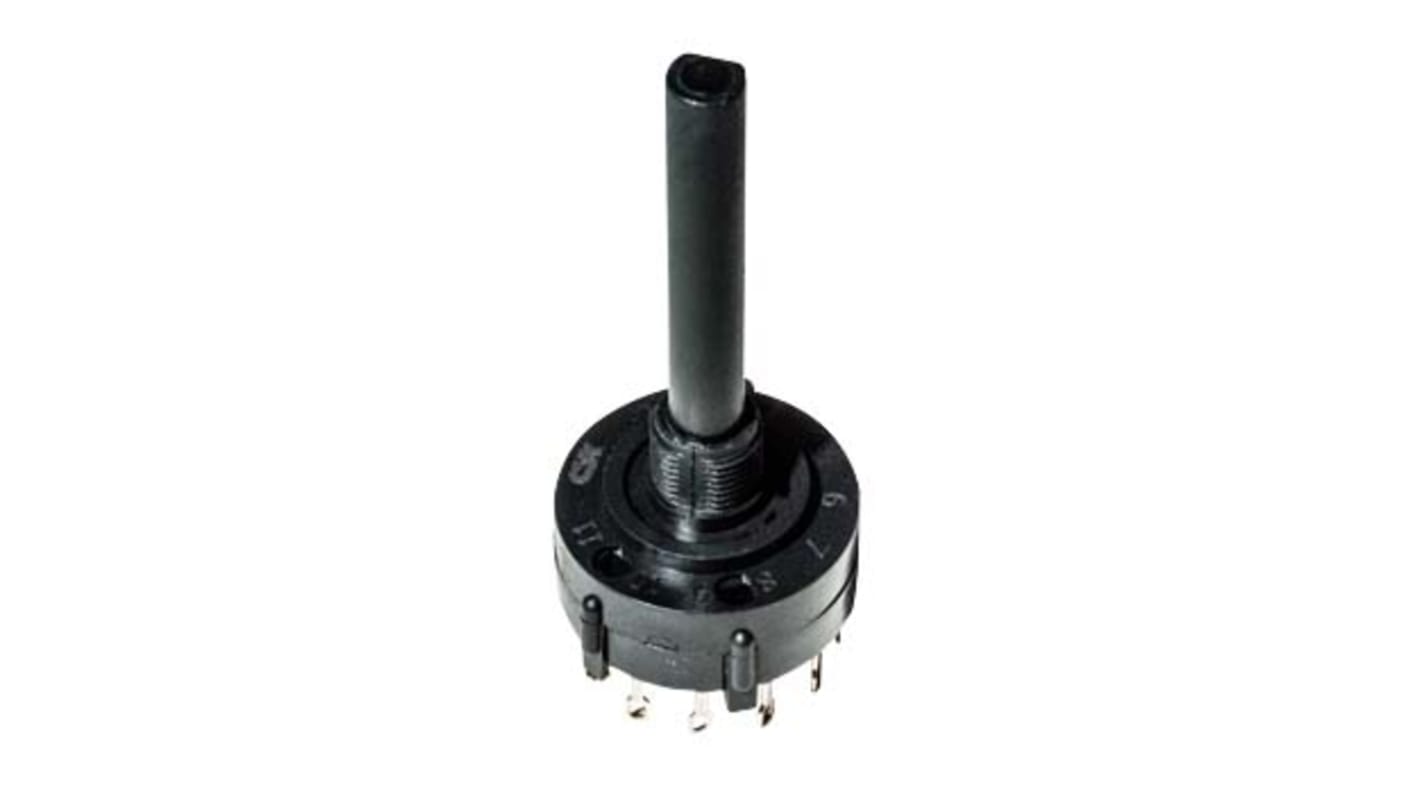 C & K, 4 Position SP4T Rotary Switch, 2.5 A @ 125 V ac, 350 mA @ 125 V dc, PC Pin