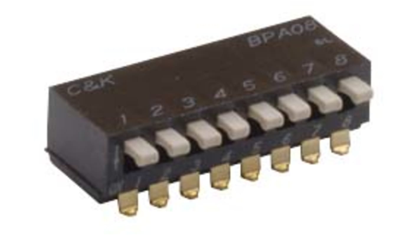 C & K 3 Way Surface Mount DIP Switch SPST, Raised, Slide Actuator