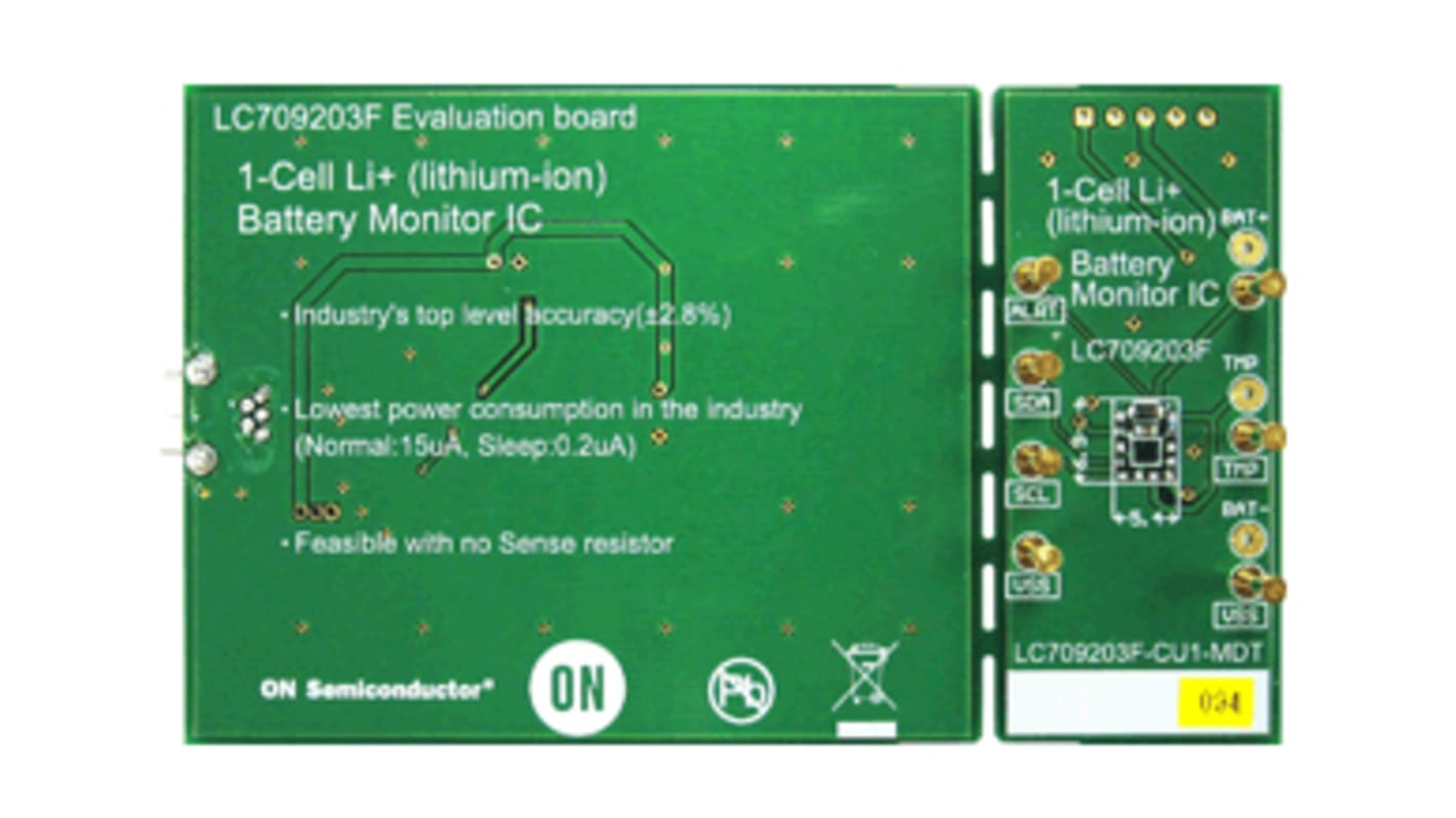 onsemi Evaluation Board Battery Monitoring for LC709203FXE-01MH for LC709203FXE-01 WLCSP9 Battery Fuel Gauge