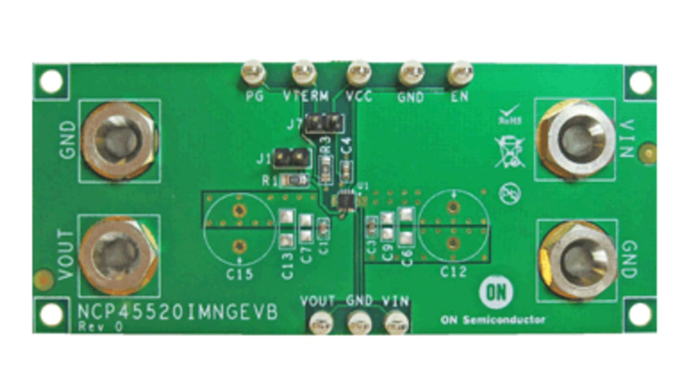 onsemi Controlled Load Switch with Ultra-Low Ron Evaluation board Load Switch for NCP45520IMNTWG-H, NCP45520IMNTWG-L