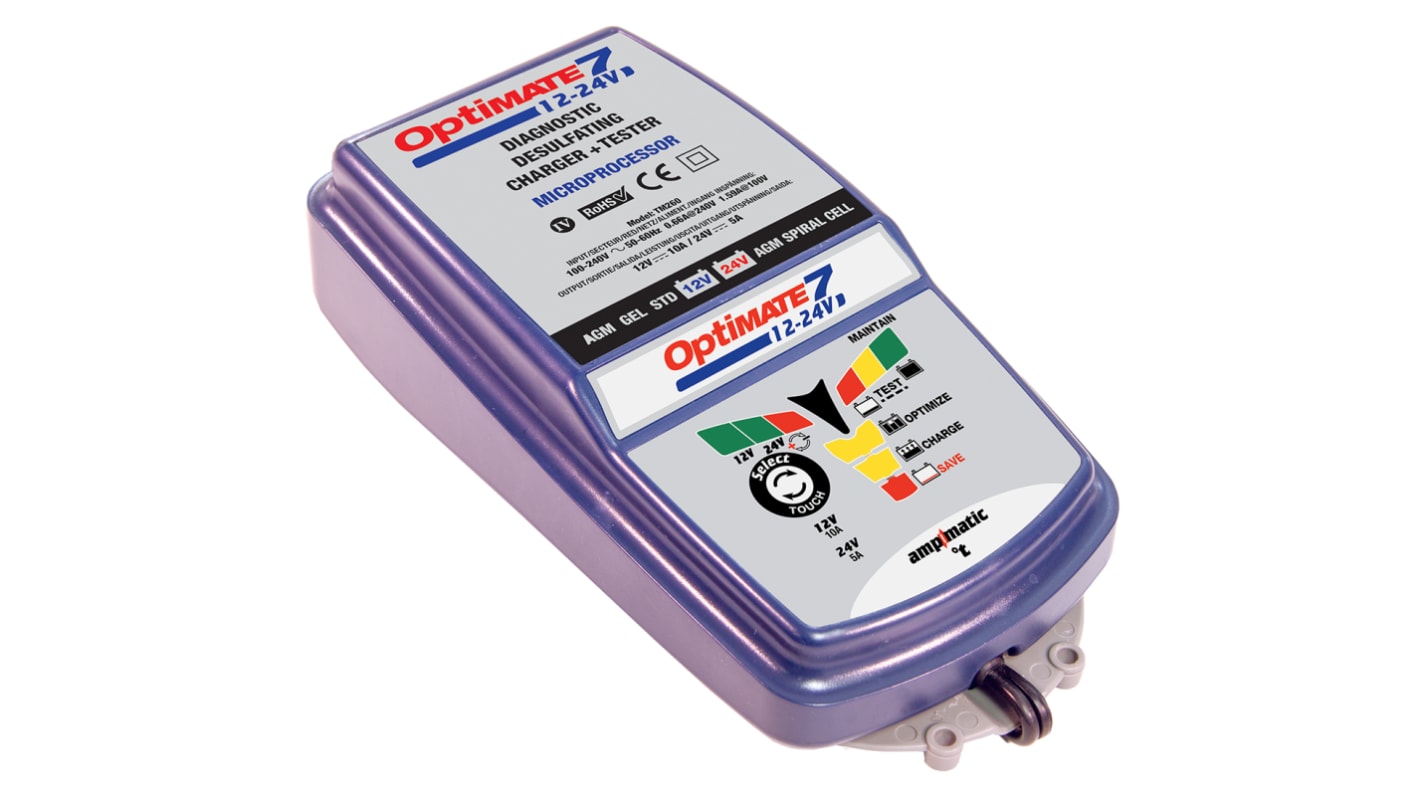 TecMate Optimate 7 Battery Charger For Lead Acid 12 V, 24 V 12V 10A with UK plug