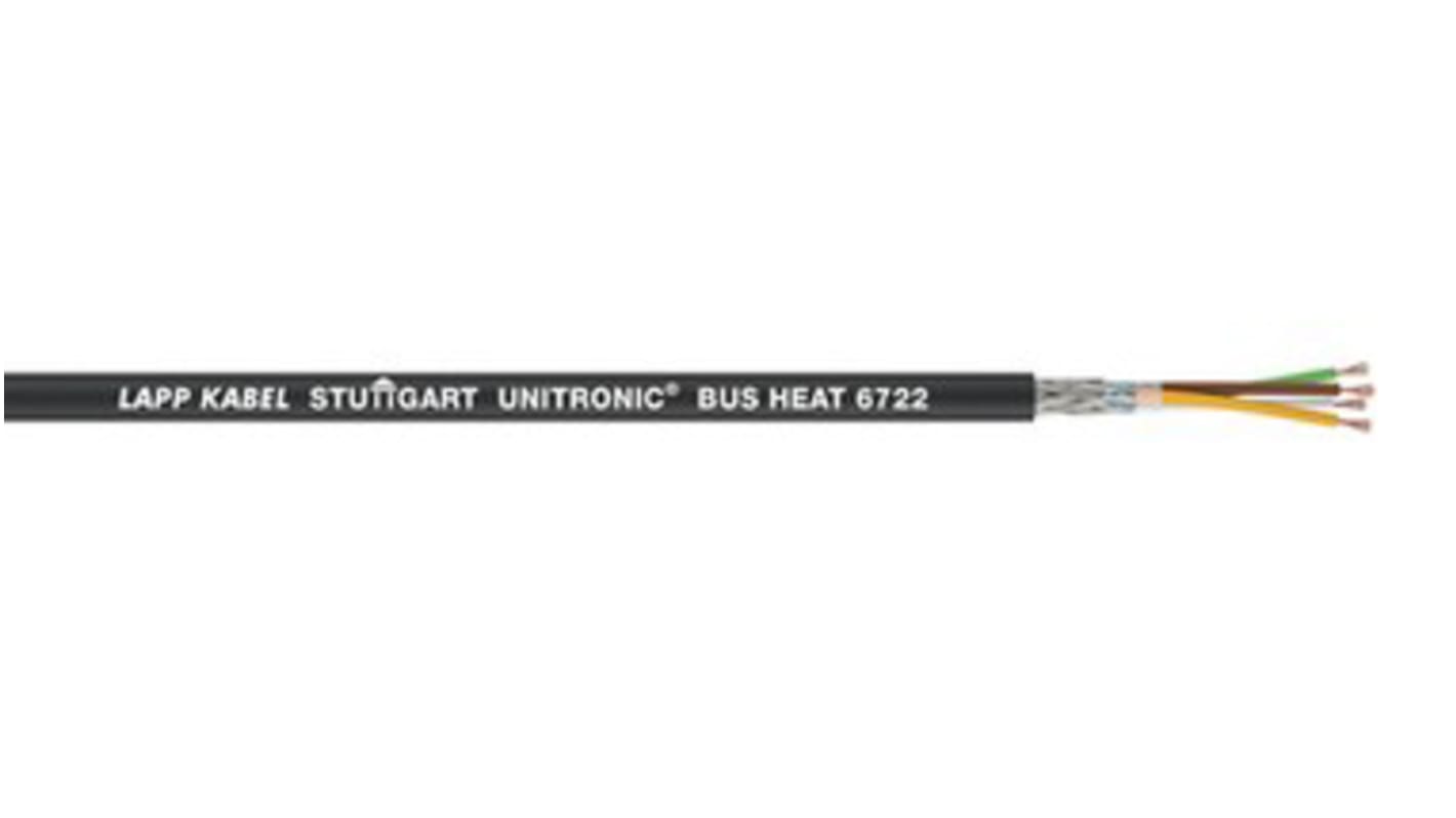 Lapp UNITRONIC BUS HEAT Data Cable, 4 Cores, 0.34 mm², Screened, 100m, Black PUR Sheath, 22 AWG