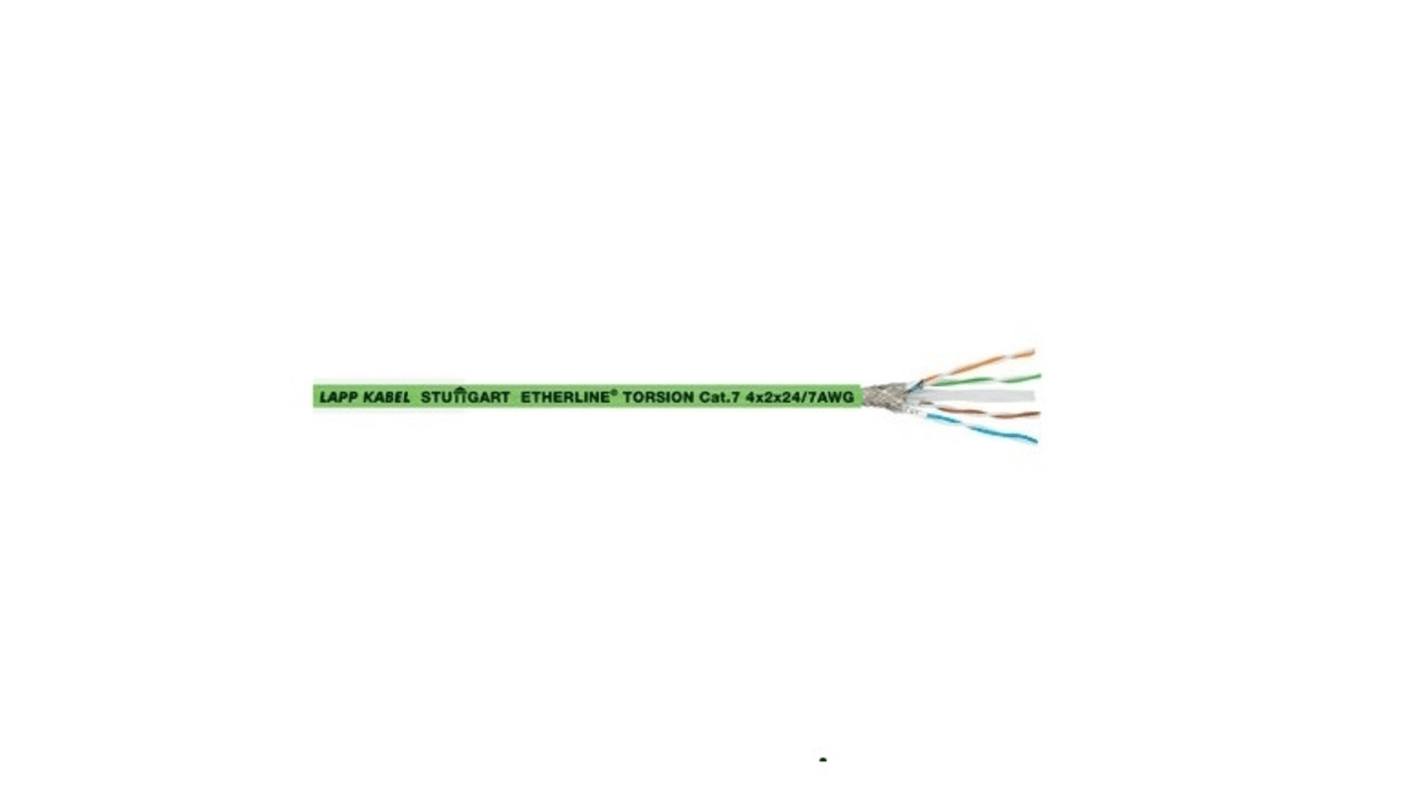 Cable Ethernet Cat7 S/FTP Lapp de color Verde, long. 100m, funda de Poliuretano, Pirorretardante, Libre de halógeno