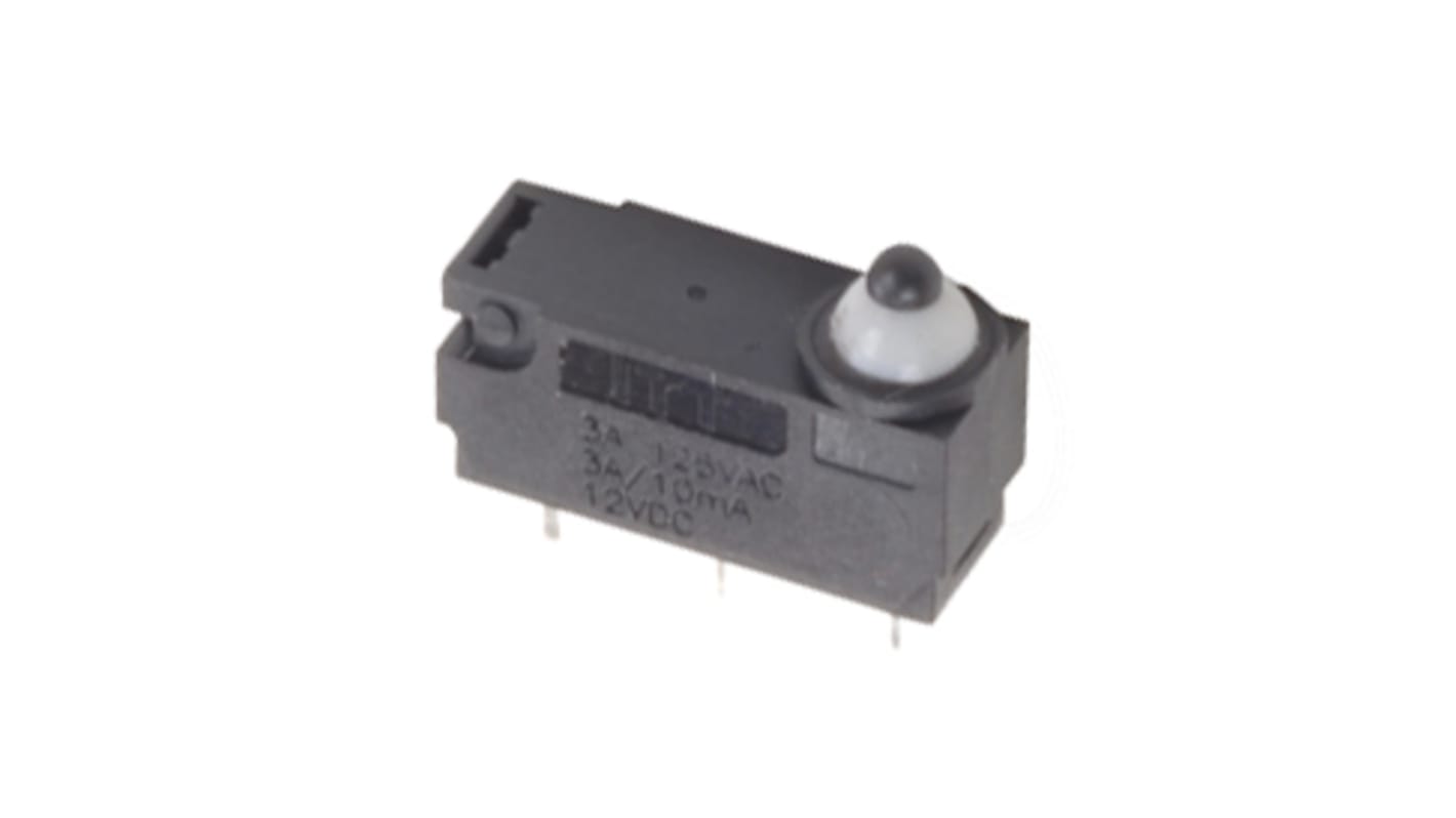 C & K Pin Plunger Snap Action Micro Switch, Through Hole Terminal, 3 A @ 12 V dc, 3 A @ 125 V ac, SP-CO, IP67