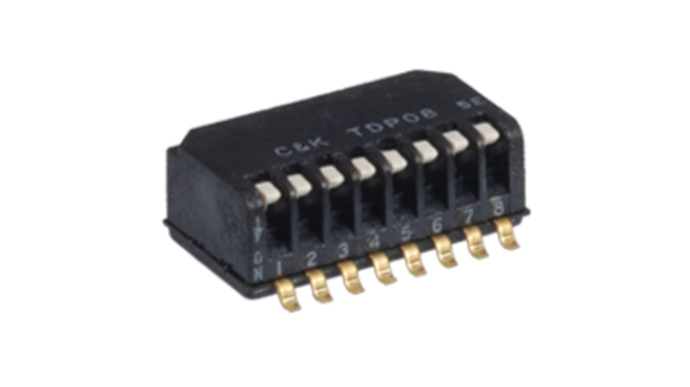 C & K 8位Piano Dip 开关, 琴键式，凸起执行器, SPST触点, 表面安装, 24V 直流