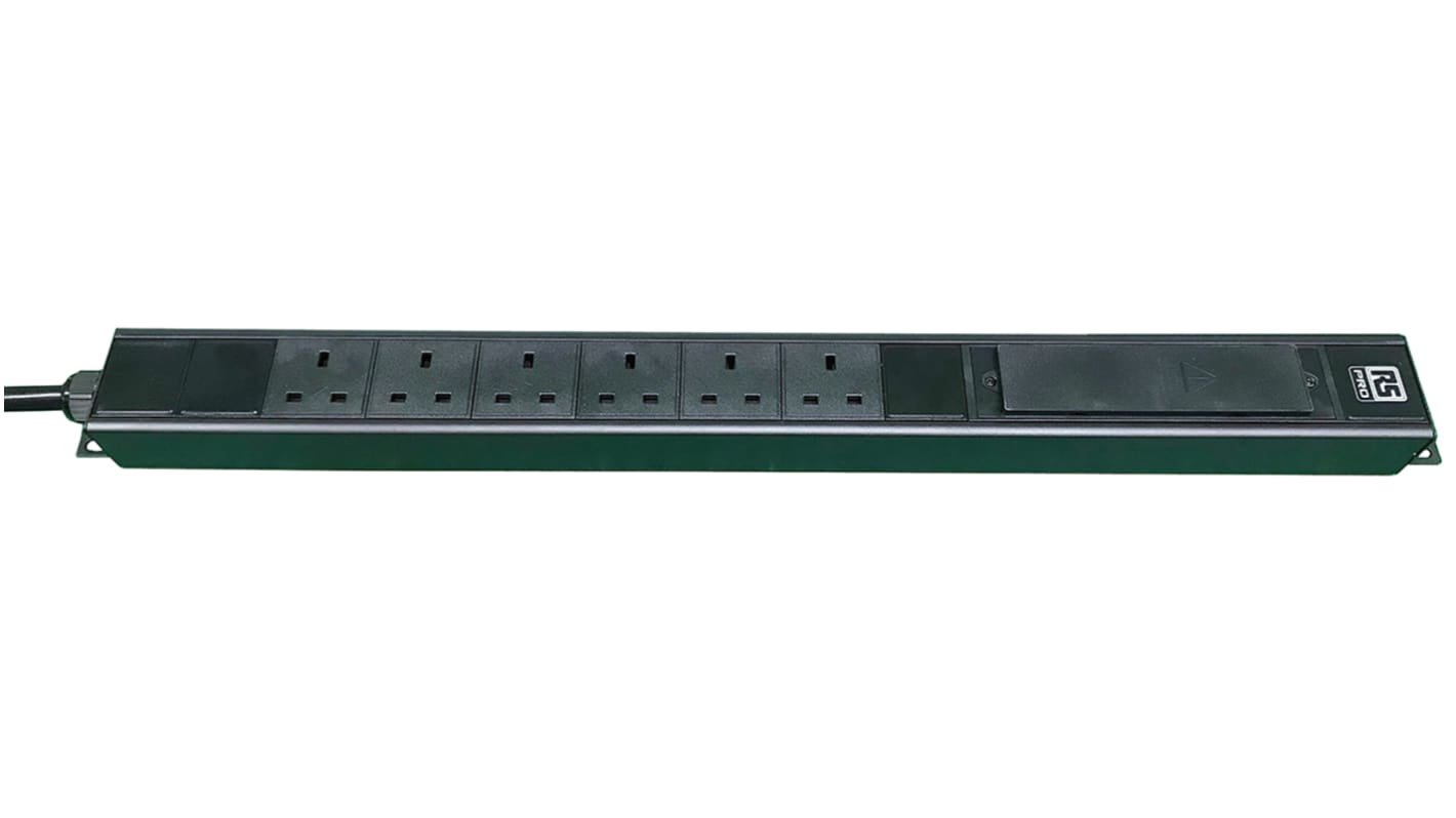 RS PRO Type G - British 6 Gang Power Distribution Unit, 3m Cable, 32A, 250 V ac