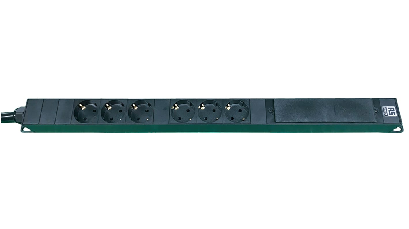 RS PRO Type F - German Schuko 6 Gang Power Distribution Unit, 3m Cable, 32A, 250 V ac