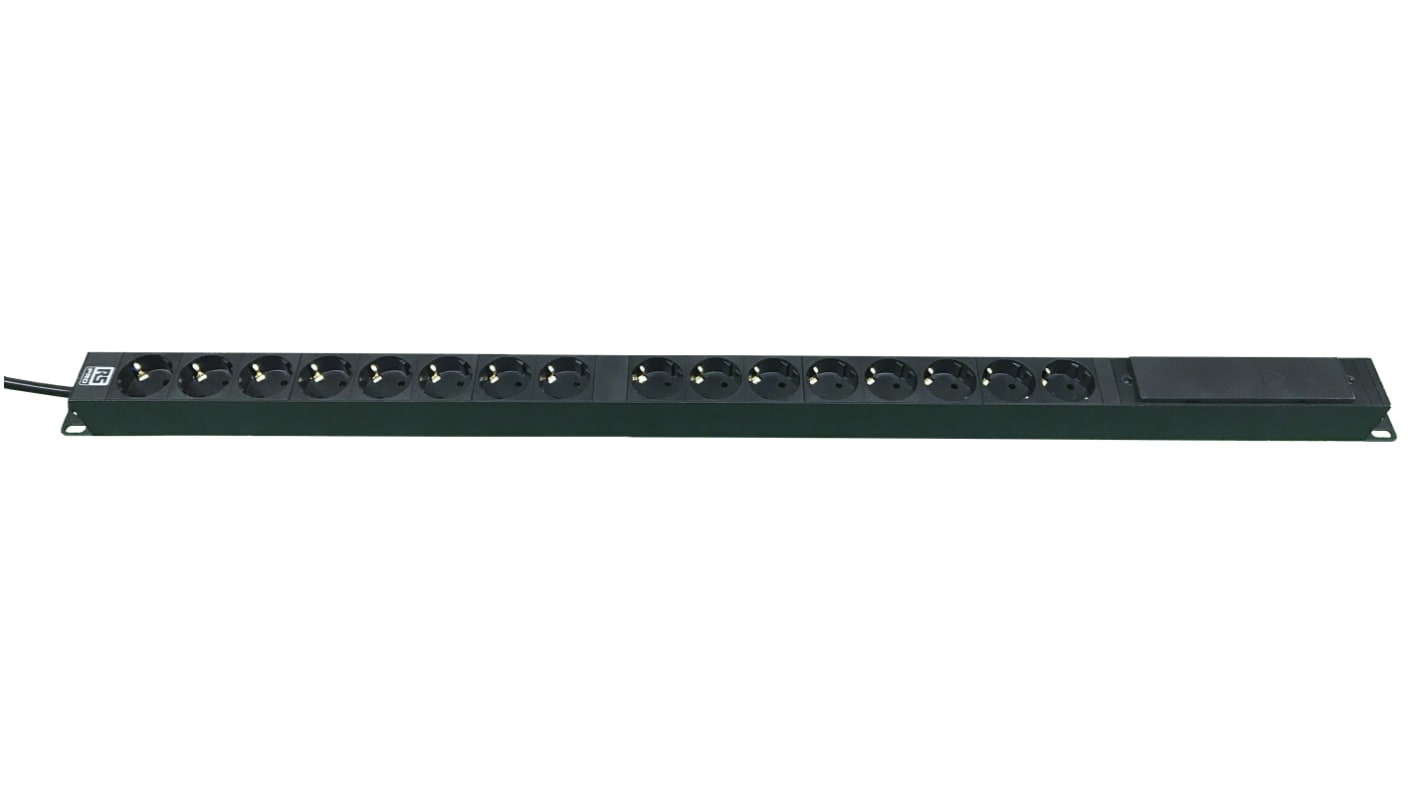 RS PRO Type F - German Schuko 16 Gang Power Distribution Unit, 3m Cable, 16A, 250 V ac