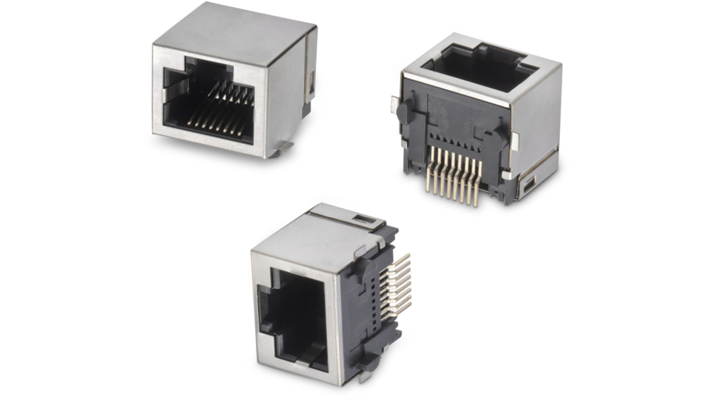 Wurth Elektronik WR-MJ Series Female RJ45 Connector, Surface Mount, Nickel Plated Brass Shield