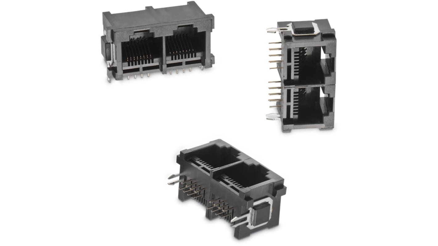 Wurth Elektronik WR-MJ Series Female RJ45 Connector, PCB Mount, Nickel Plated Brass Shield Horizontal 3 Port 8 -Way