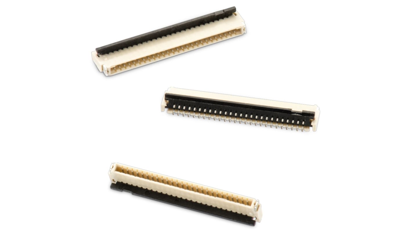 Wurth Elektronik FPC连接器, 公插, 16p, 0.5mm间距, 单排, SMT安装, 水平, 500mA, 250 V 交流, WR-FPC系列