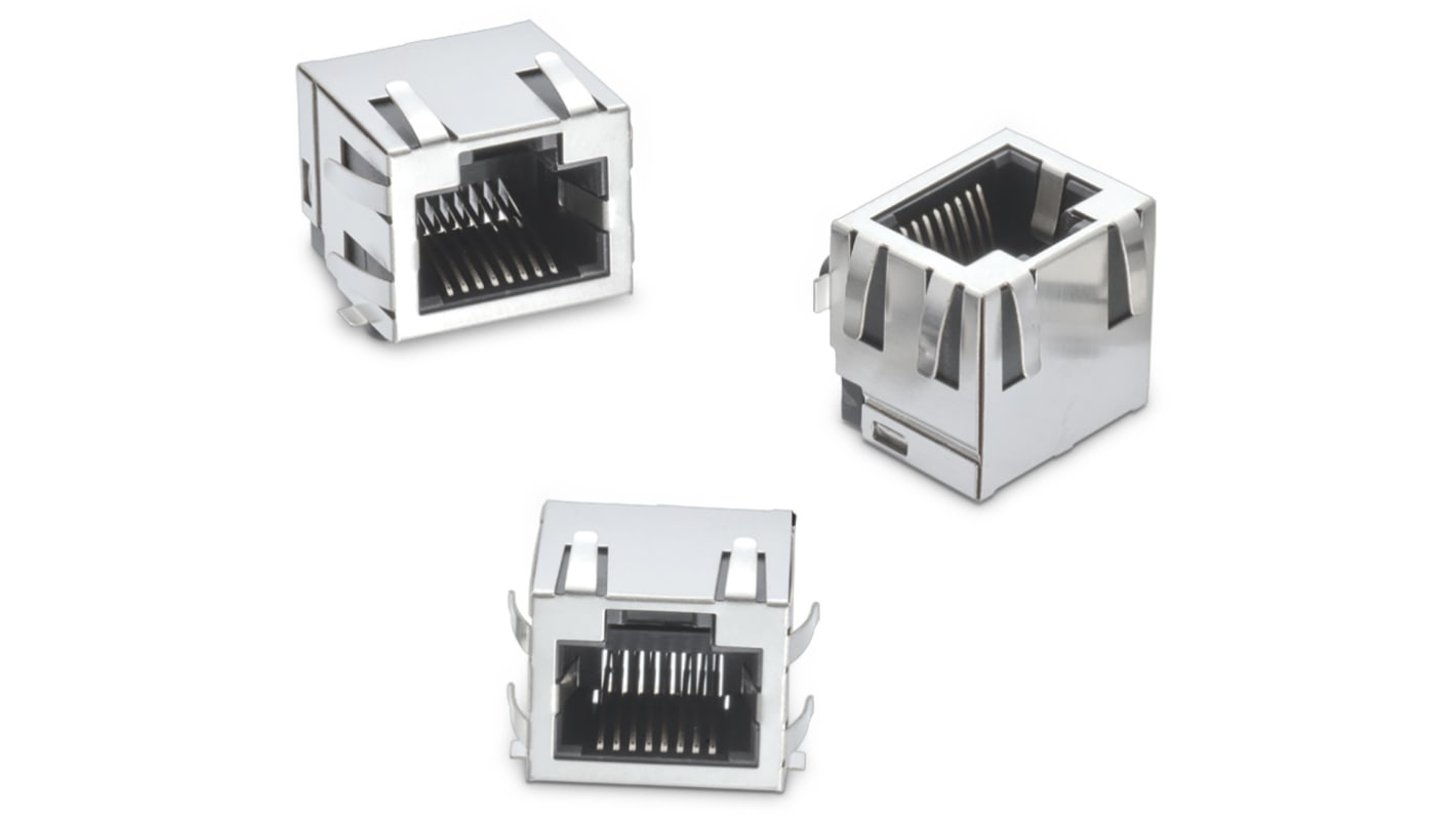 Wurth Elektronik WR-MJ Series Female RJ45 Connector, Surface Mount, Nickel Plated Brass Shield Horizontal 1 Port 8 -Way
