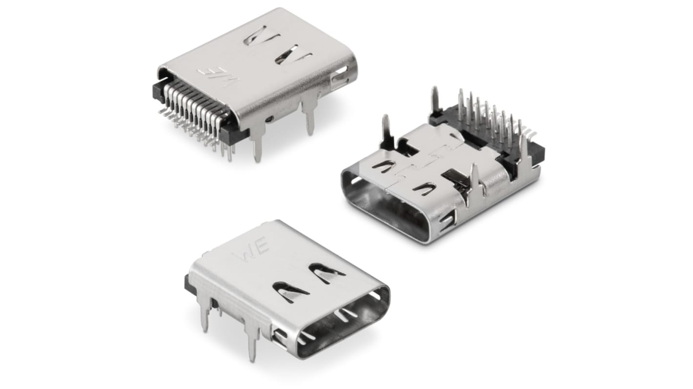 Conector USB C Wurth Elektronik de 14 contactos, paso 0.4mm, 1 fila, Montaje en orificio pasante