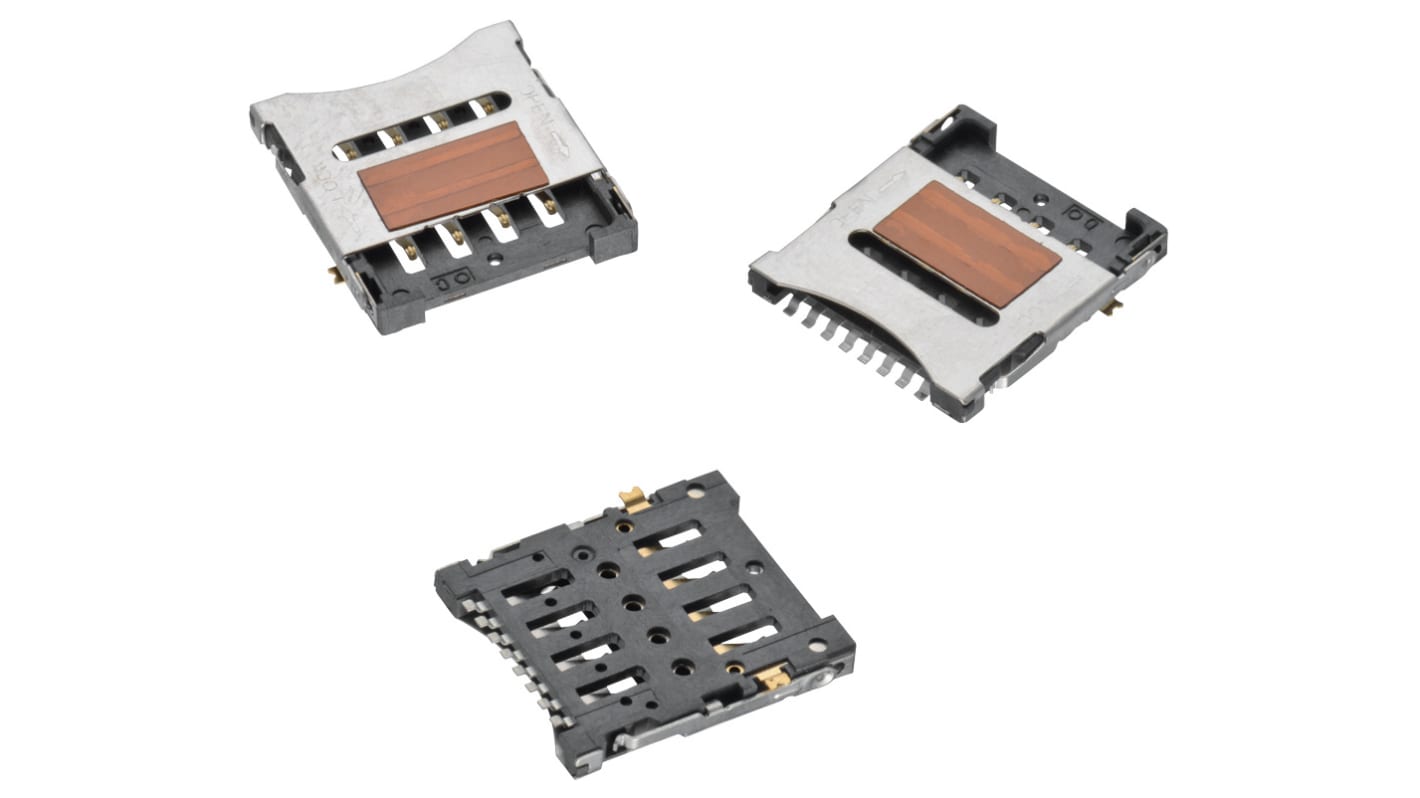Wurth Elektronik Micro SIM卡槽, 母座, 8p, 1.27mm间距, 焊接端接, SMT安装