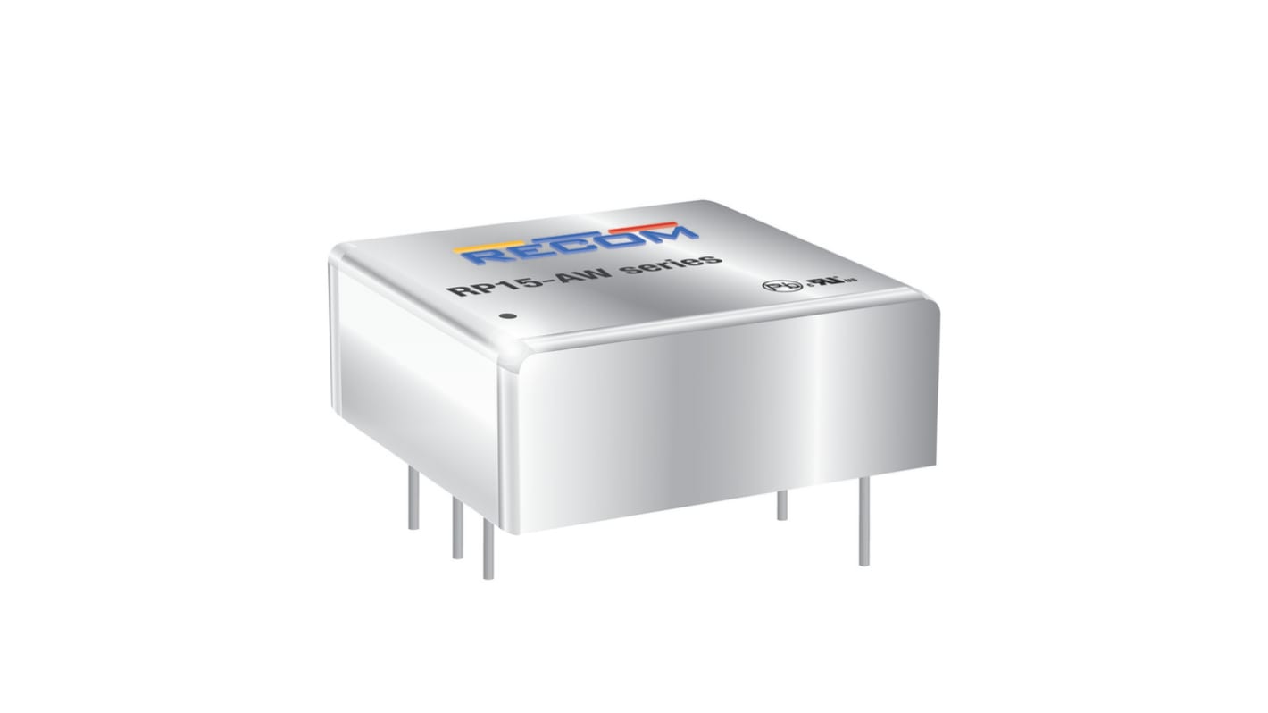 Recom RP15-AW DC-DC Converter, ±15V dc/ ±500mA Output, 9 → 36 V dc Input, 15W, Through Hole, +85°C Max Temp