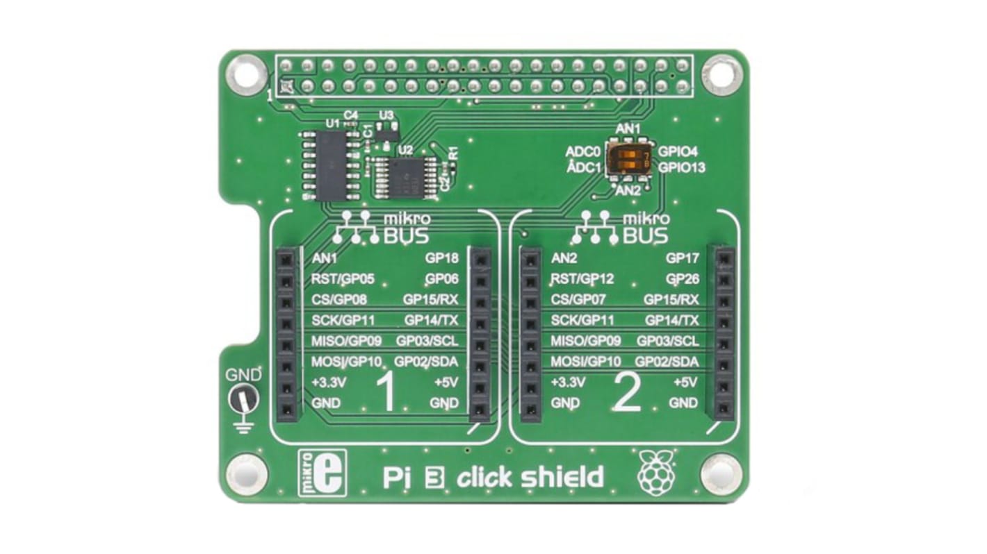 Dodatek Raspberry Pi Interfejs/mostek PI 3 Click Shield z 2 gniazdami mikroBUS Raspberry Pi rozmiar Moduł dodatkowy