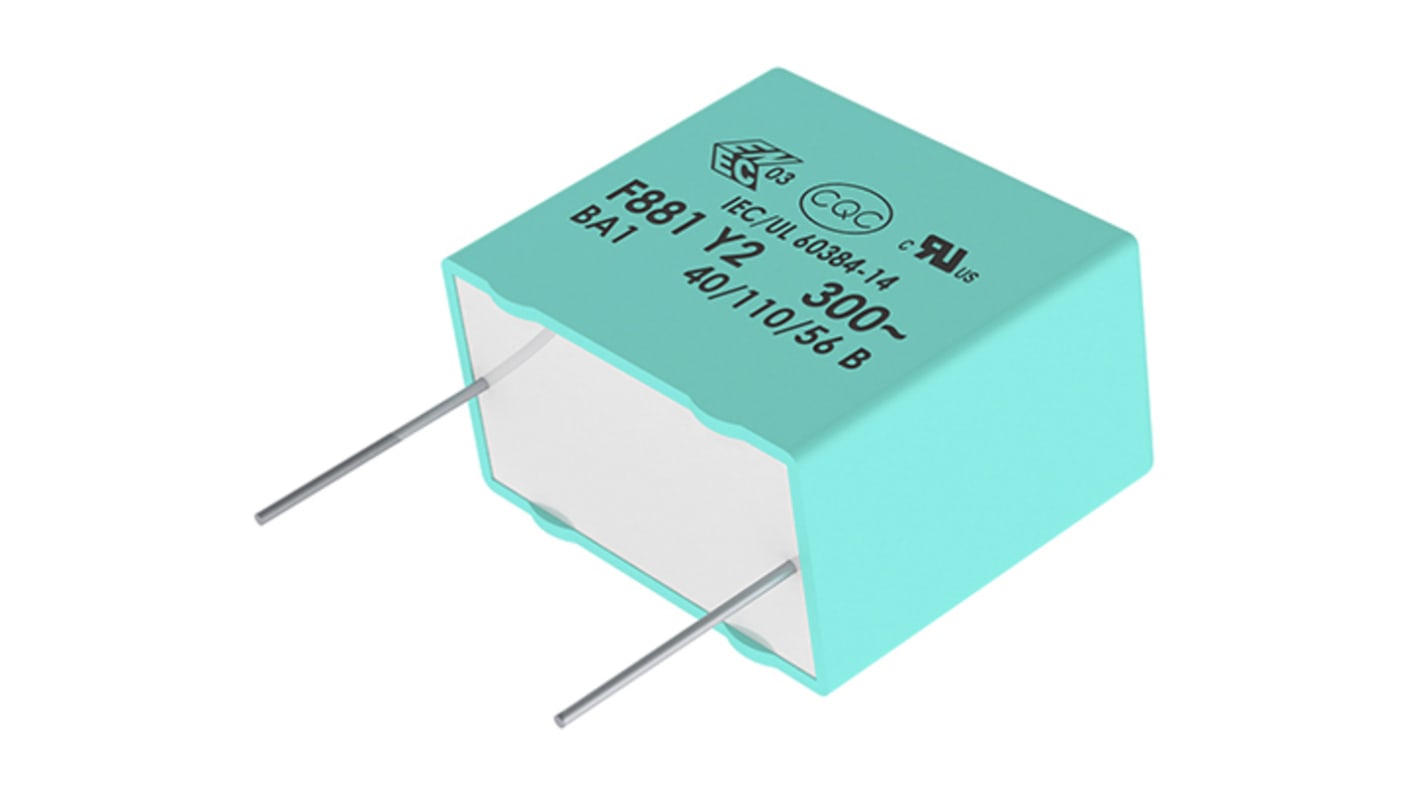 Condensador de película KEMET AEC-Q200, 22nF, ±10%, 1 kV dc, 440 V ac, Montaje en orificio pasante