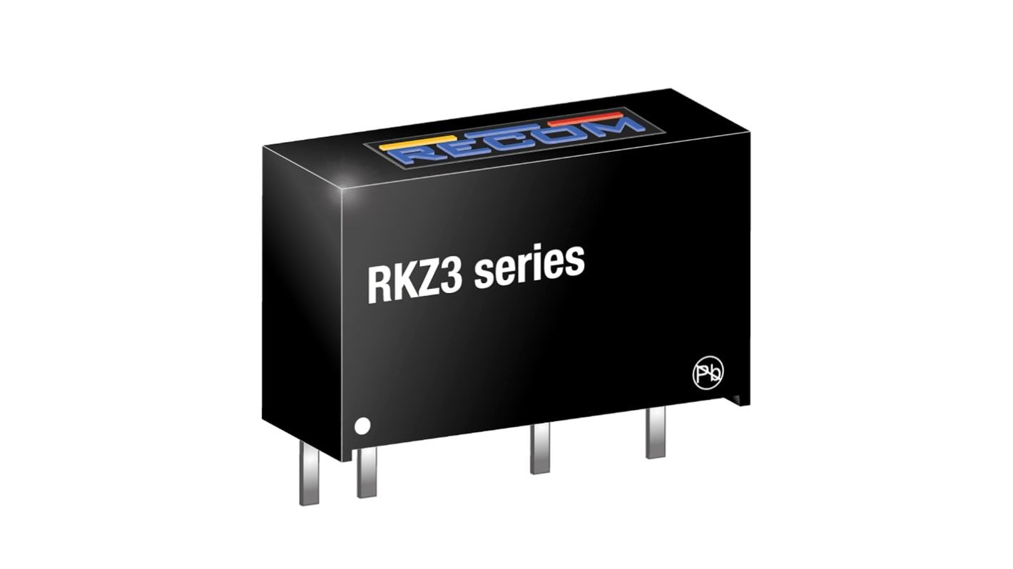 Recom RKZ3 DC-DC Converter, 12V dc/ 250mA Output, 21.6 → 26.4 V dc Input, 3W, Through Hole, +90°C Max Temp -40°C