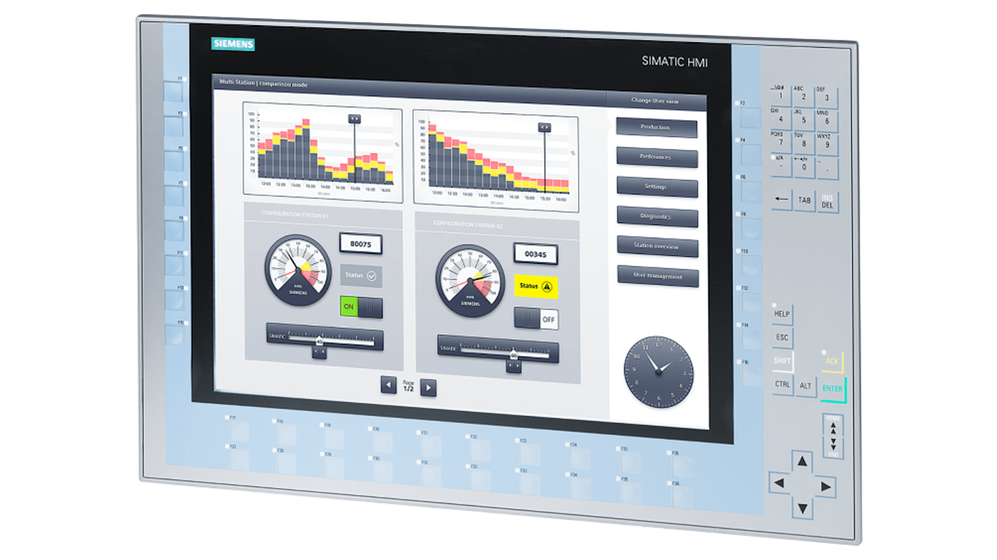 Panel HMI Siemens SIMATIC KP1500 Comfort de 15,4", TFT, Color, 1280 x 800, conectividad Ethernet, RS422, RS485, ranura