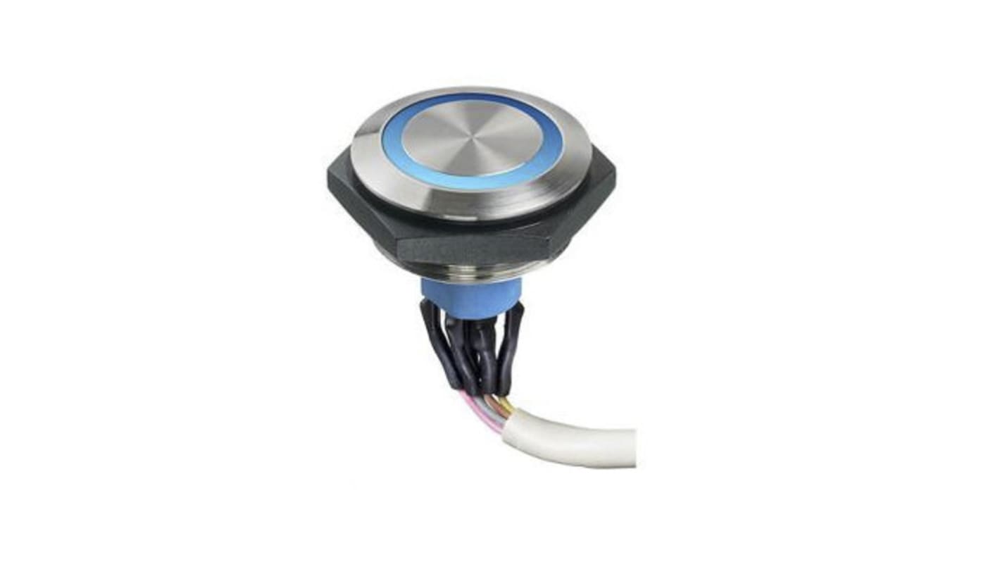 APEM Illuminated Vandal Proof Push Button Switch, Momentary, Panel Mount, 30.2mm Cutout, SPST, White LED, 30V dc, IP67