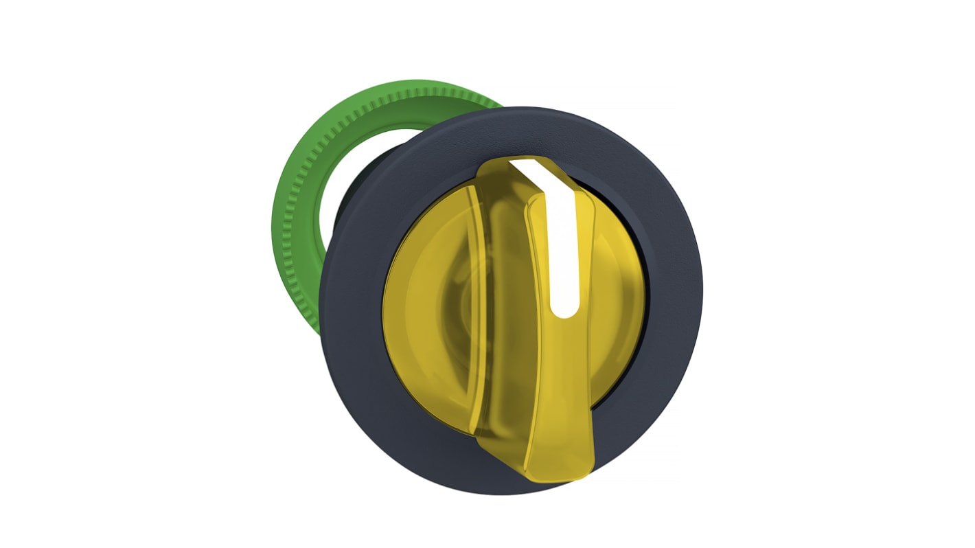 Schneider Electric Harmony XB5 Series 3 Position Selector Switch Head, 30mm Cutout, Yellow Handle