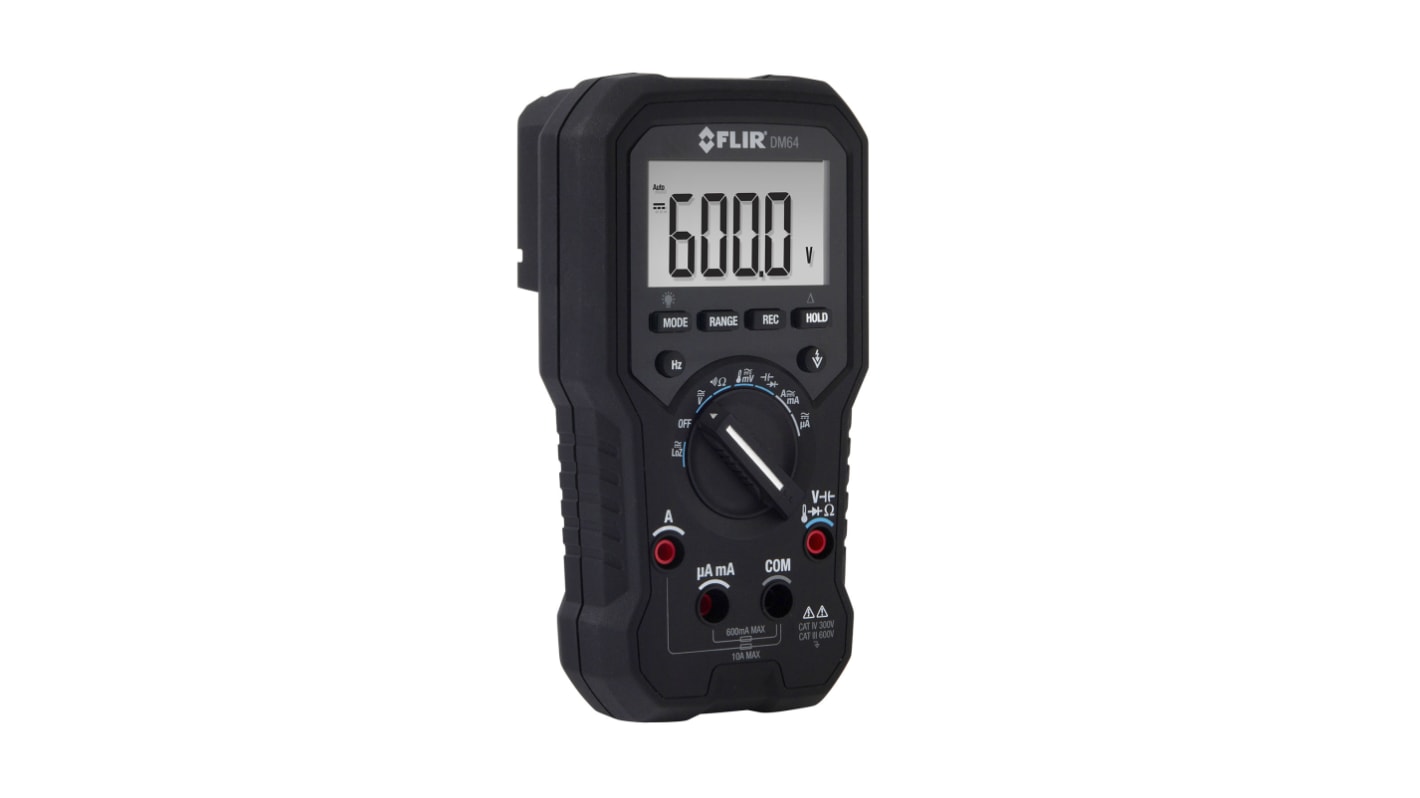 Multímetro FLIR DM64, calibrado RS, 600V ac/600V dc, 10A ac/10A dc, TRMS, CAT III, CAT IV