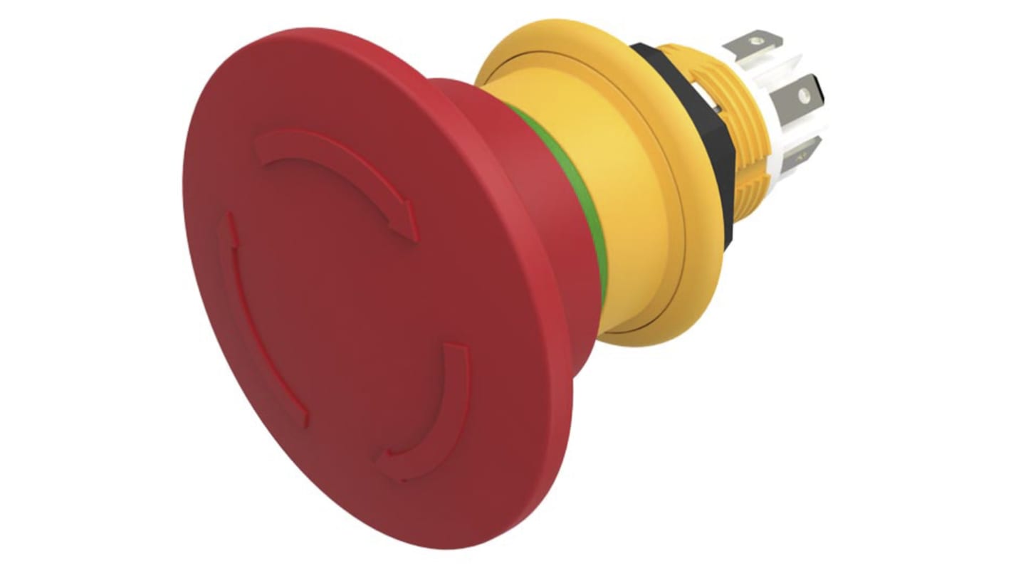 EAO 61 Compact Series Twist Release Emergency Stop Push Button, Panel Mount, 16mm Cutout, 1NC + 2NO, IP67, IP69K