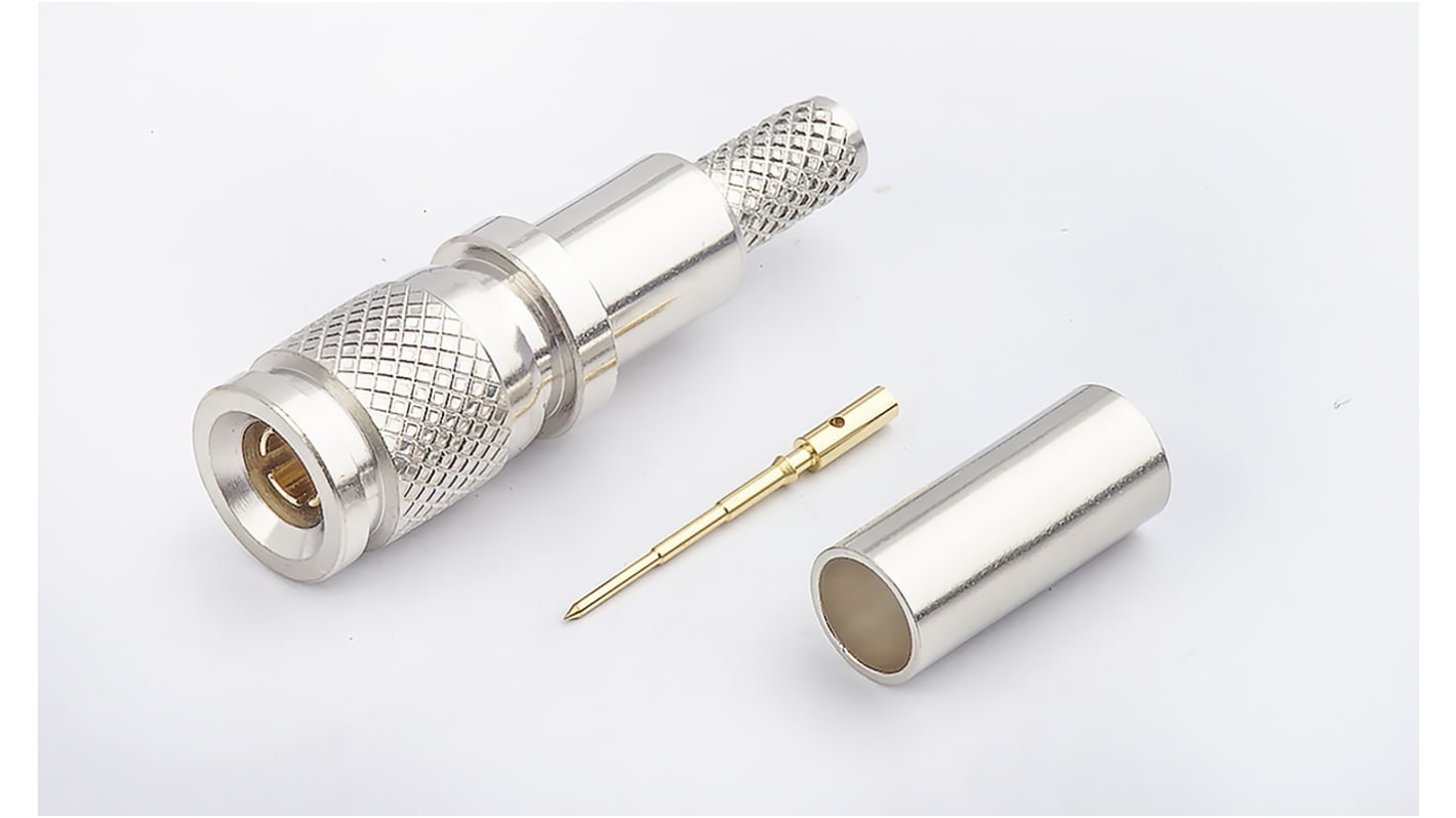 Conector coaxial RS PRO, Macho, Recto, Impedancia 75Ω, Montaje de Cable, Terminación de Crimpado, 6GHz, Níquel
