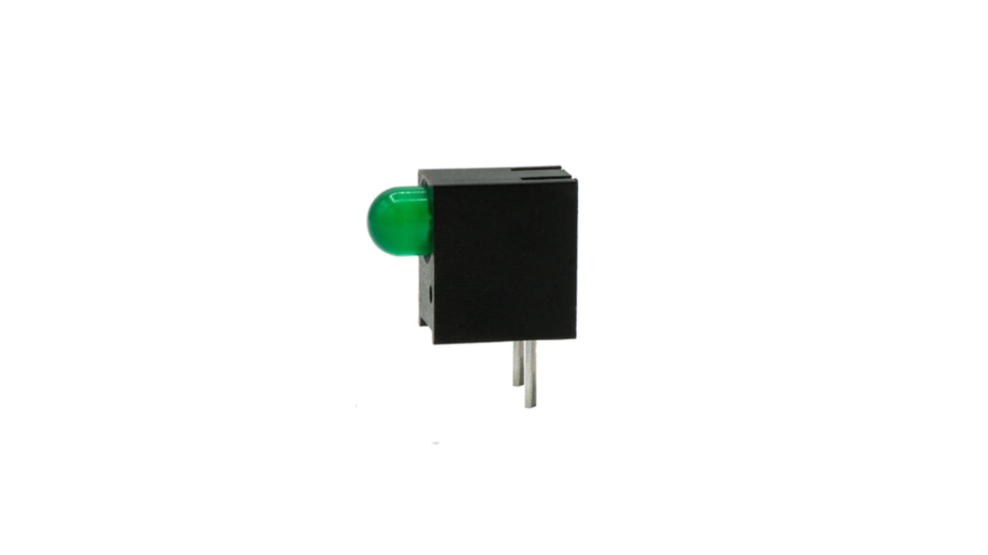 Indicador LED para PCB a 90º Dialight Verde, λ 565 nm, 1 LED, 7,5 V, 60°, dim. 8.89 x 4.32 x 7.11mm, mont. pasante