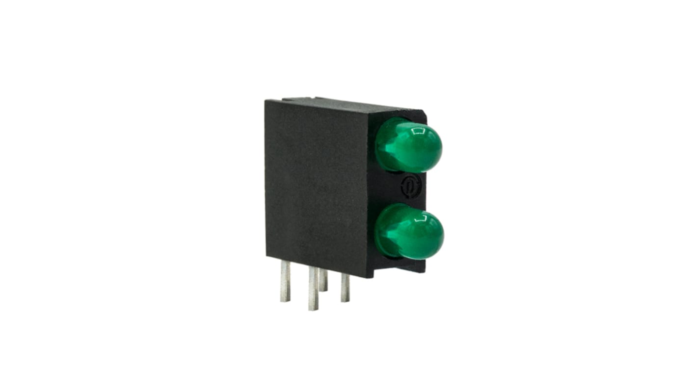 Dialight 553-0222F, Green Right Angle PCB LED Indicator, 2 LEDs, Through Hole 2.2 V
