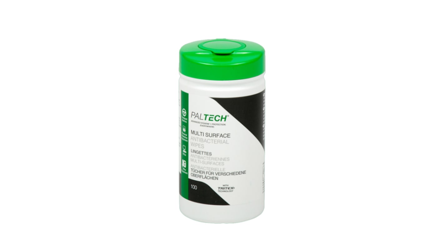 PAL TECH Wet Anti-Bacterial Wipes, Dispenser Box of 100, 130 x 180mm