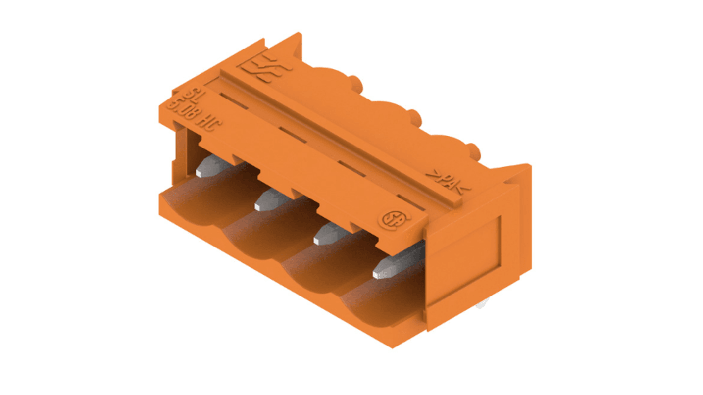 Weidmuller, 5.08mm Pitch, OMNIMATE SL, 4 Way, Right Angle, Pluggable Terminal Block, Header, Through Hole, Solder