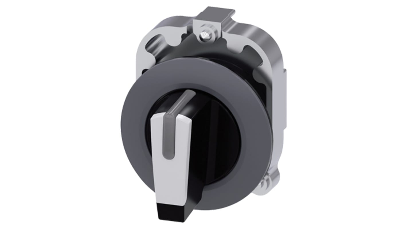 Siemens SIRIUS ACT Series 3 Position Selector Switch Head, 30mm Cutout, Black/White Handle