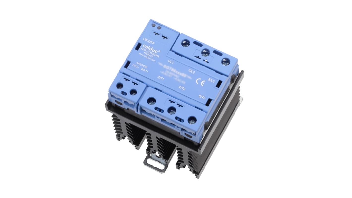 Celduc SGT 2G Series Solid State Relay, 25 A Load, DIN Rail Mount, 520 V ac Load, 255 V dc Control