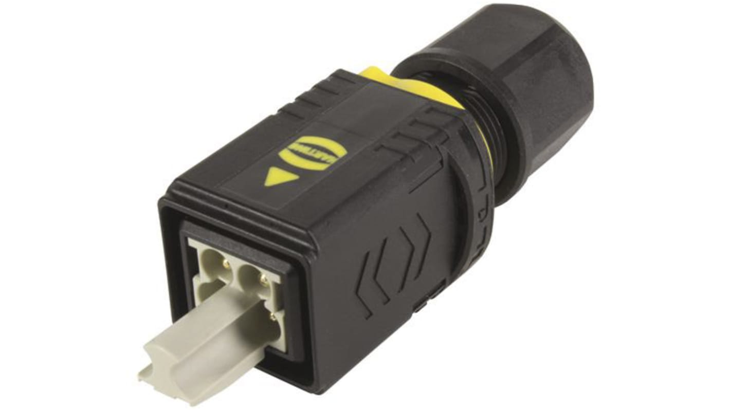HARTING 电源连接器插头, 4P, 48 V, 12A, 电缆安装, 压接端接, 10mm线规, 热塑性塑料外壳, HARTING PushPull系列
