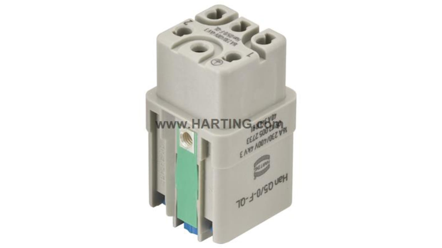 HARTING Heavy Duty Power Connector Insert, 16A, Female, Han Q Series, 5 Contacts
