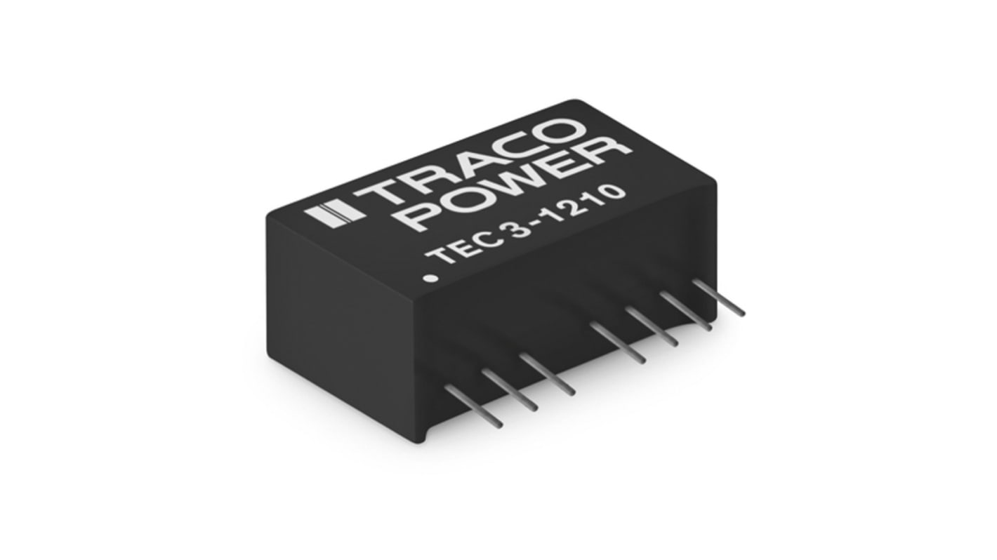 TRACOPOWER TEC 3 DC-DC Converter, 12V dc/ 250mA Output, 9 → 18 V dc Input, 3W, Through Hole, +90°C Max Temp