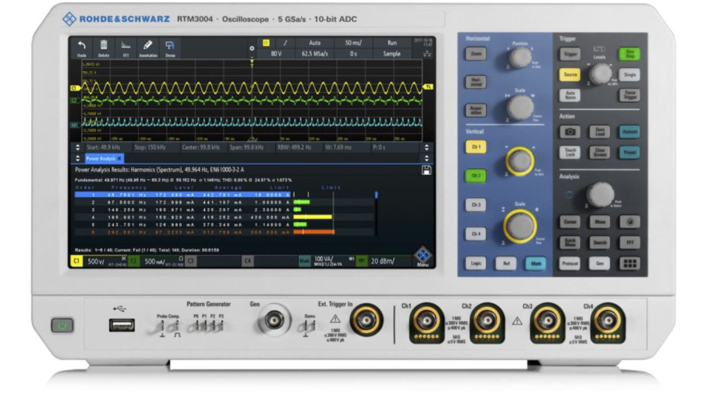 Rohde & Schwarz RTM3004 RTM3000 Series, 350MHz Bench Oscilloscope, 4 Analogue Channels, 16 Digital Channels