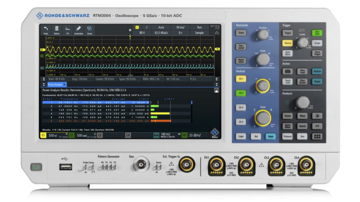 Rohde & Schwarz RTM3004 RTM3000 Series, 1GHz Bench Oscilloscope, 4 Analogue Channels, 16 Digital Channels