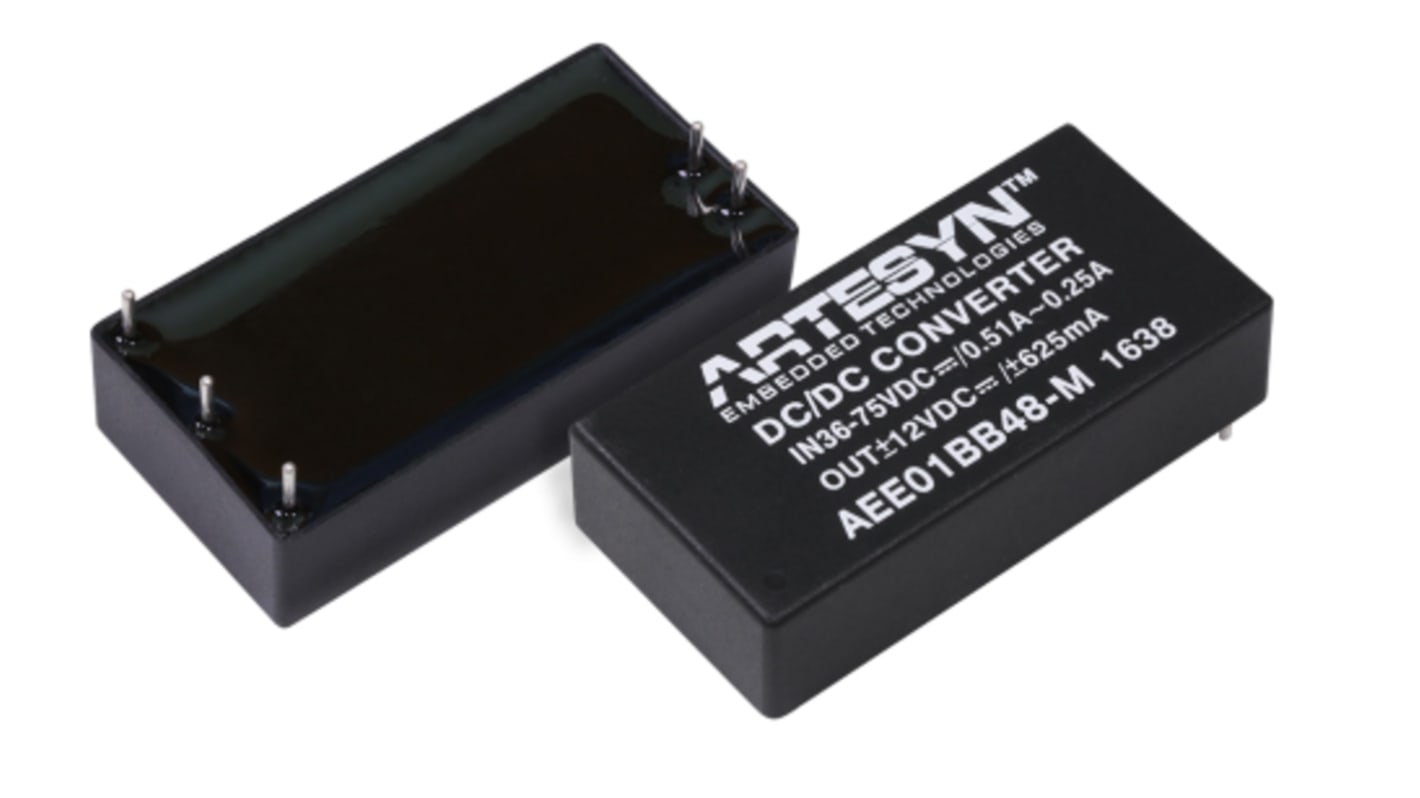 Artesyn AEE15W-M DC-DC Converter, ±15V dc/ 500mA Output, 36 → 75 V dc Input, 15W, Through Hole, +80°C Max Temp