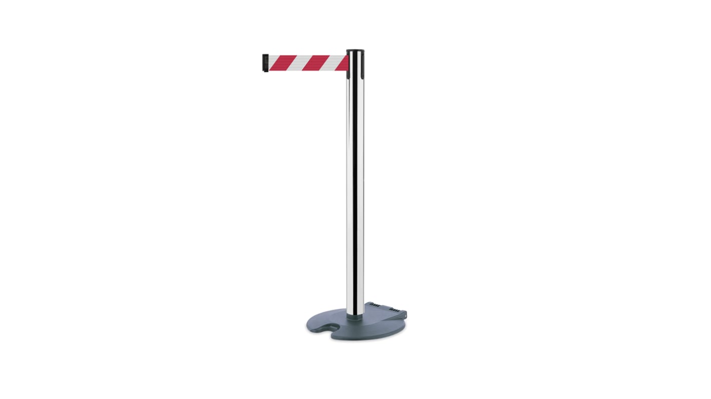 Tensator Chrome Plastic Retractable Barrier, 2.3m, Red, White Tape